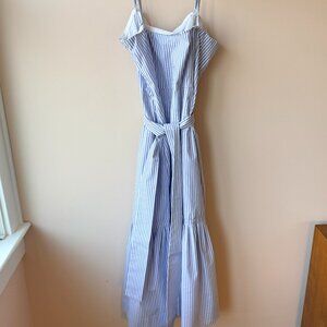 Banana Republic Blue White Striped Midi Dress Size 12 Belted Summer Cotton